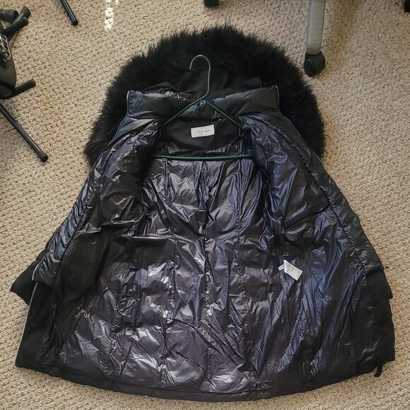 Calvin Klein Puffer Coat w/Attached Bib Hooded Faux Fur Jacket - Picture 8 of 16